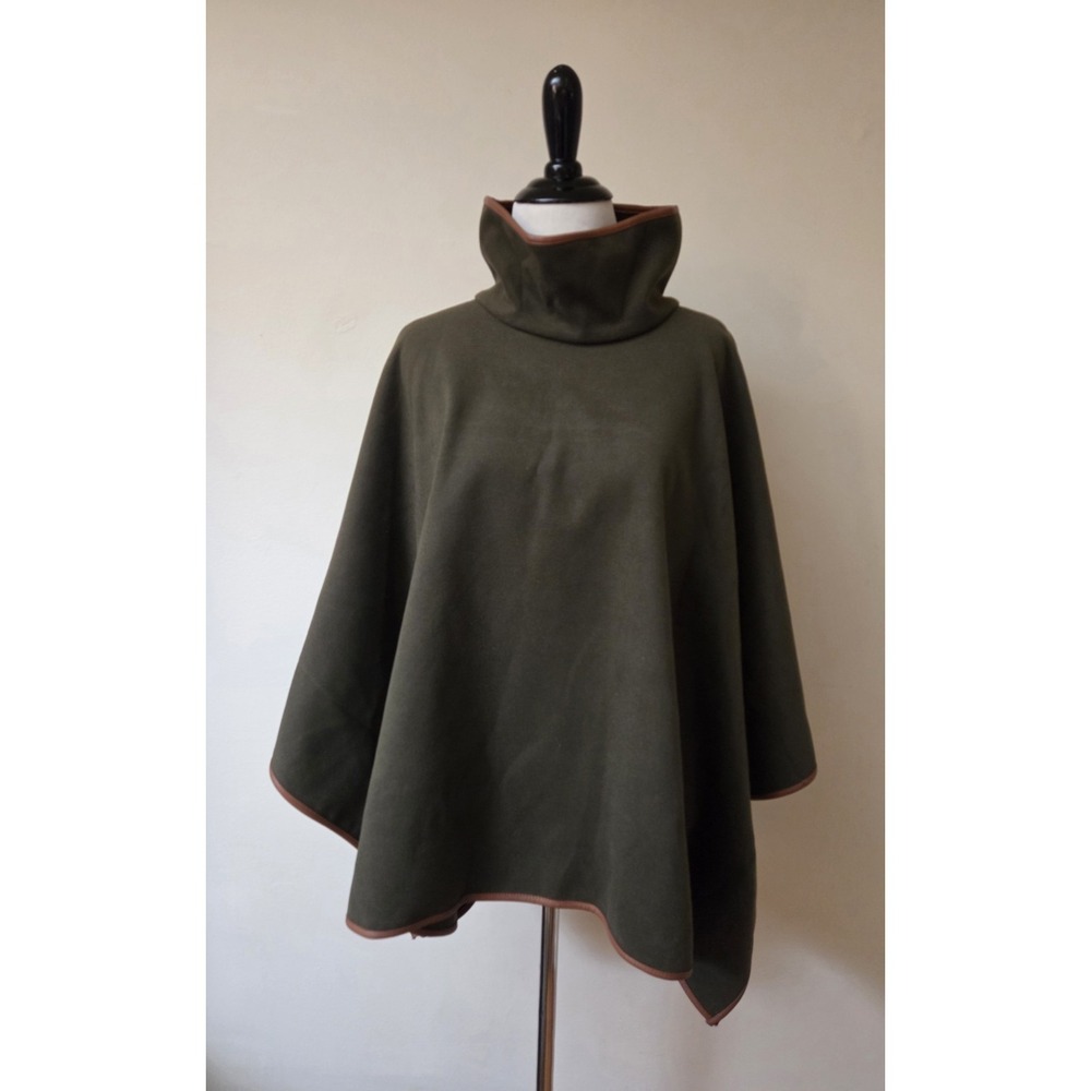 Tuckernuck Olive Piper Poncho Faux Leather Trim Funnel Neck O/S